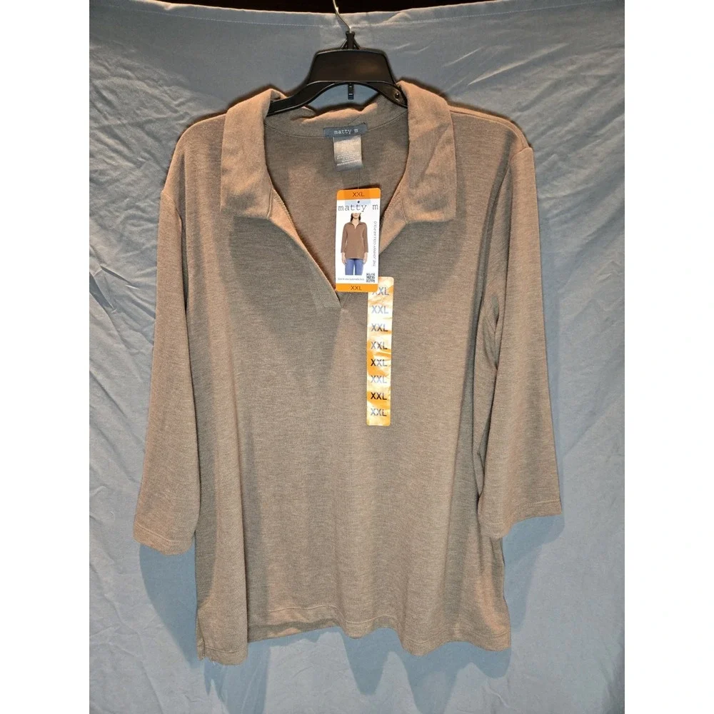 Matty M Women's Johnny Collar Polo/Sweater XXL Beige New With Tag‎